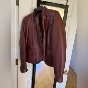 Wine color soft leather blazer jacket